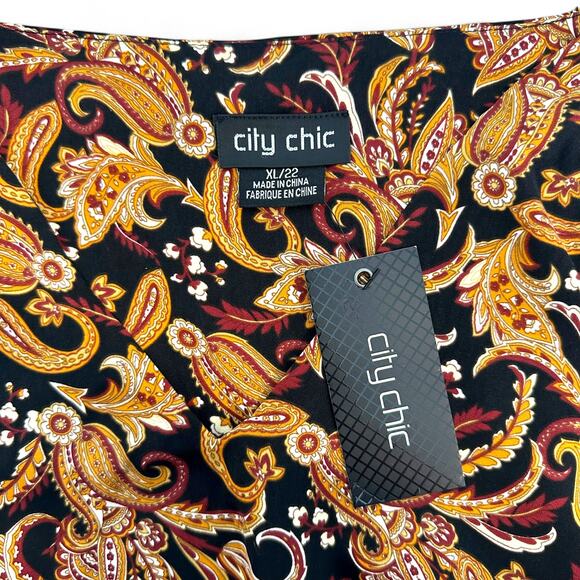 City Chic Women's Plus Size Aubree Print Shirt Size XL US 22 Black Gold Paisley - Picture 8 of 11